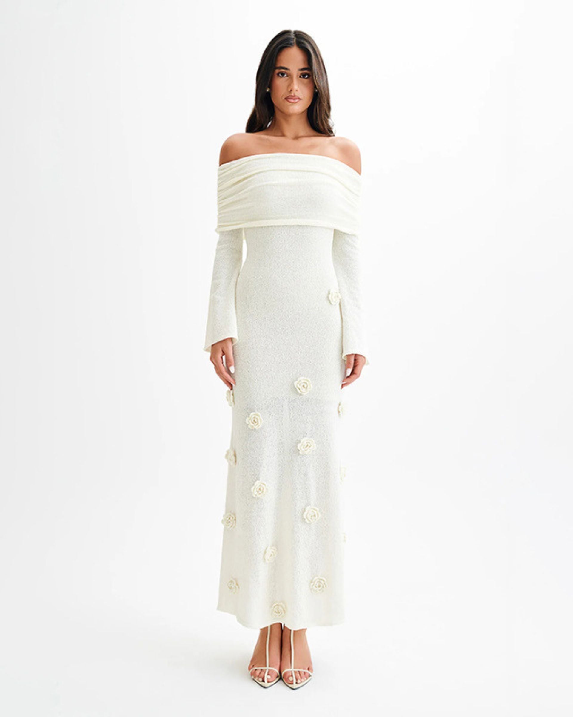 Emille 3D Flower Off-Shoulder Maxi Dress