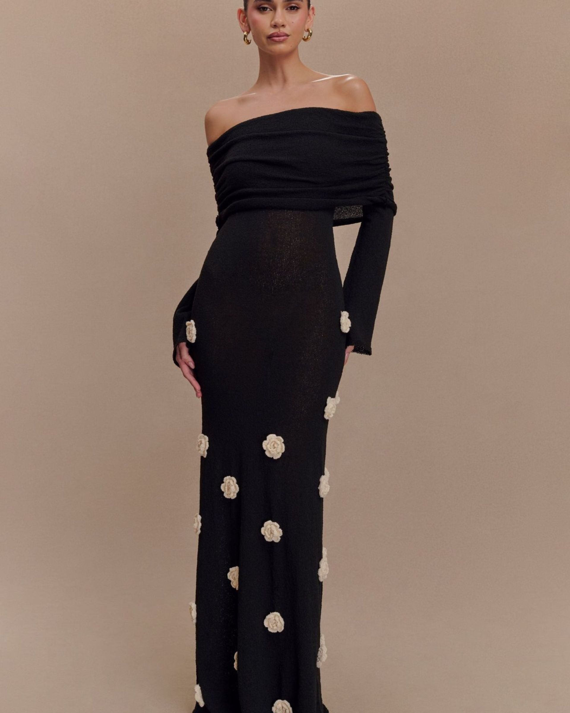 Emille 3D Flower Off-Shoulder Maxi Dress