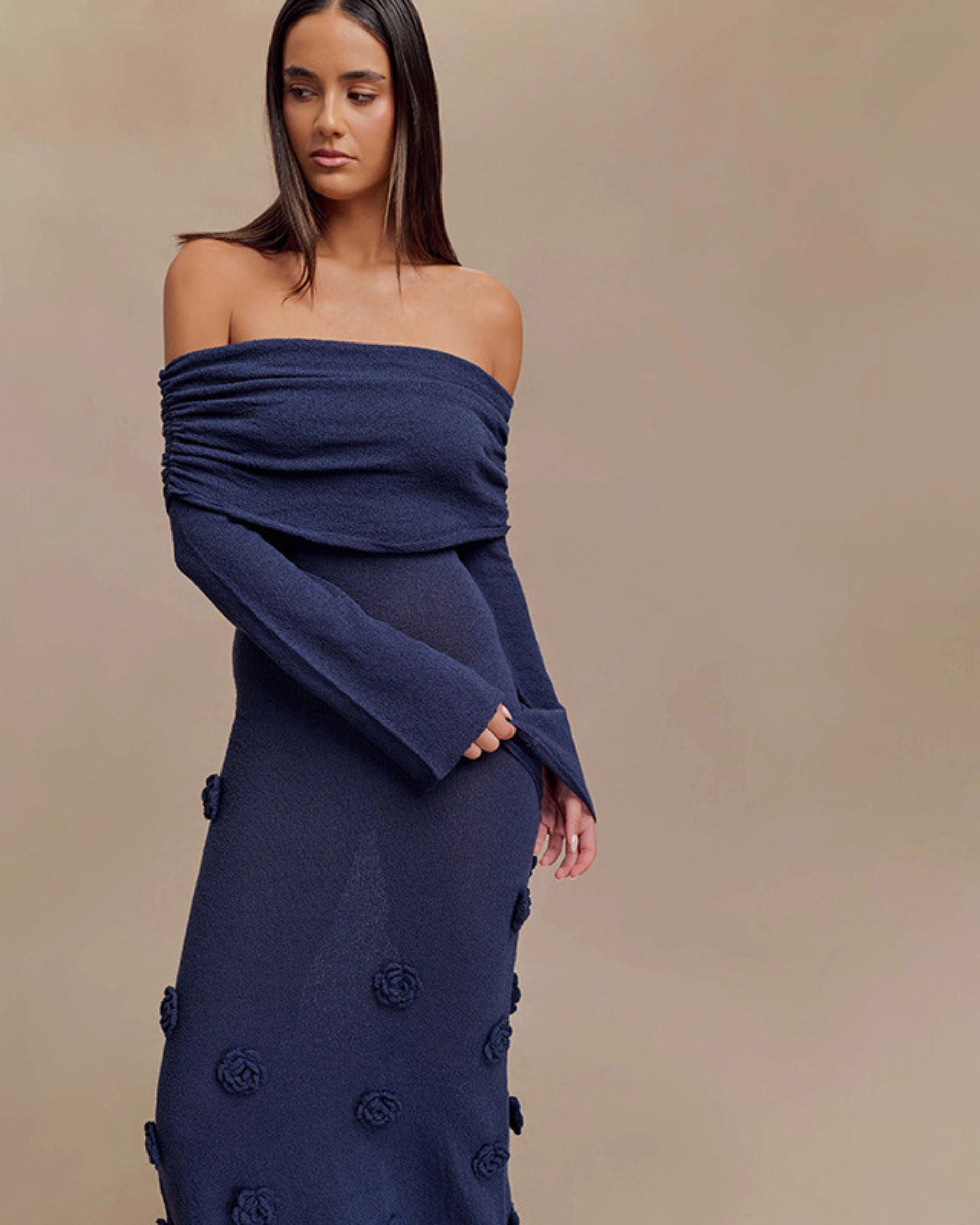 Emille 3D Flower Off-Shoulder Maxi Dress