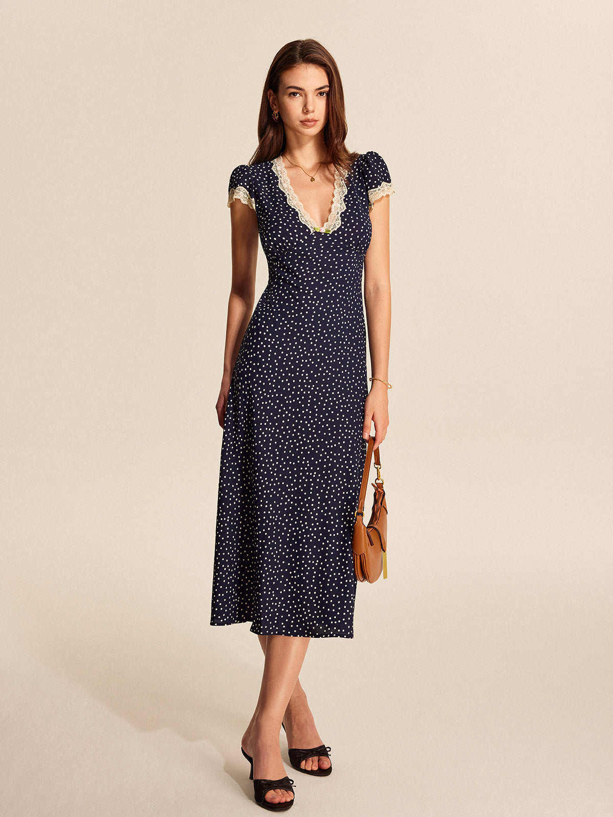 French Polka Dot Dress with Lace Trim
