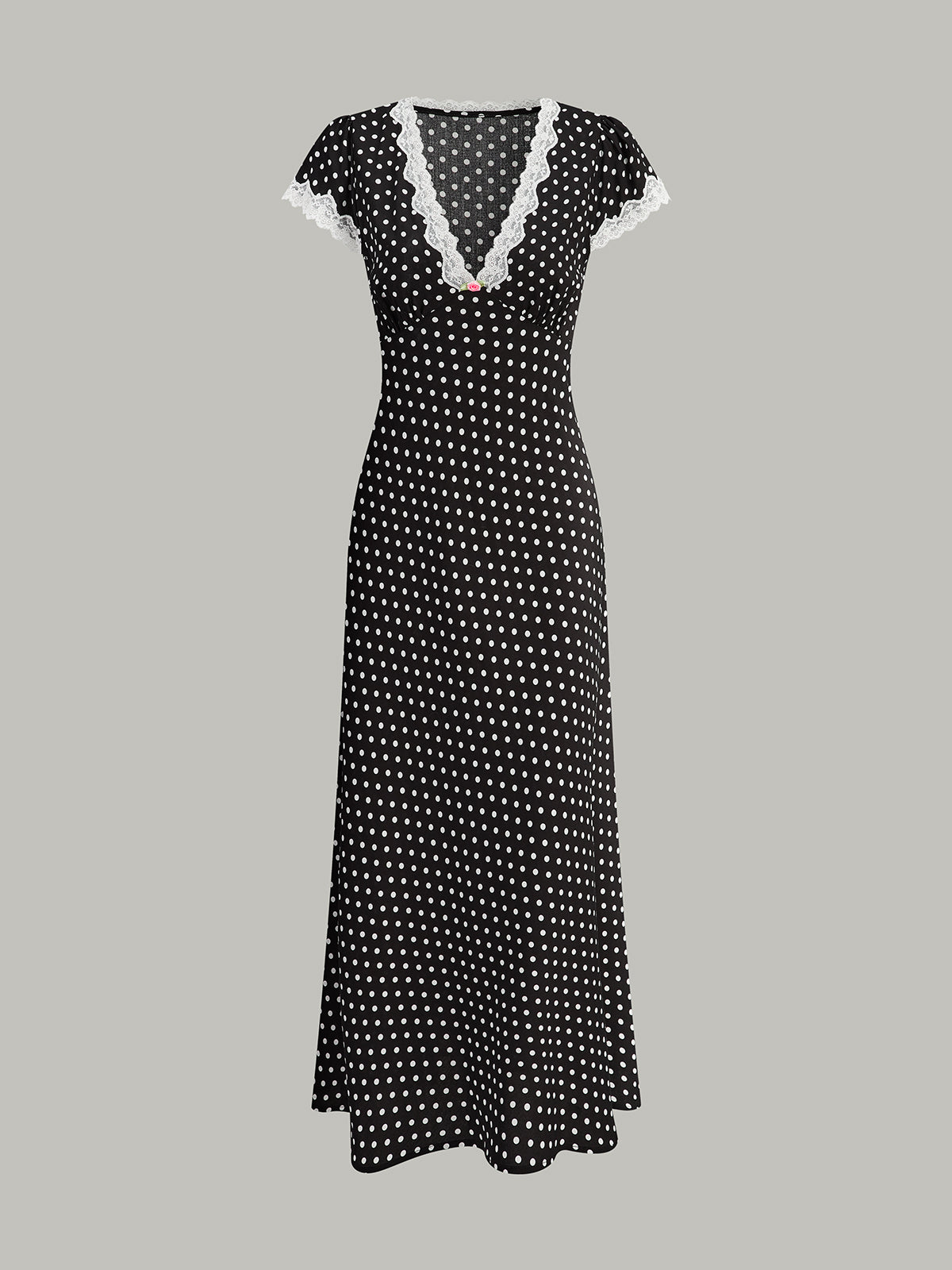 French Polka Dot Dress with Lace Trim