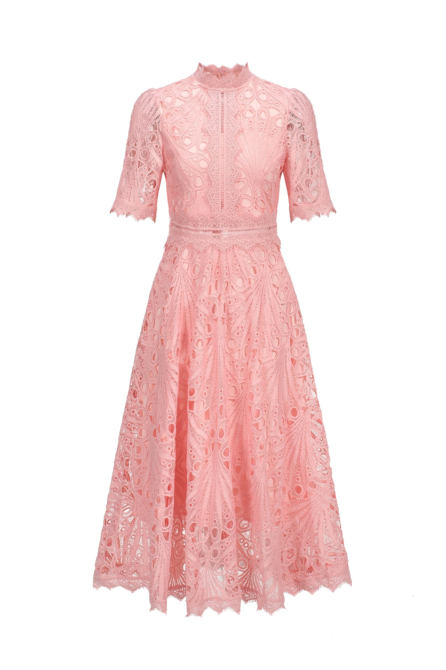 Suzette Short Sleeves Lace Hollow Out Midi Dress