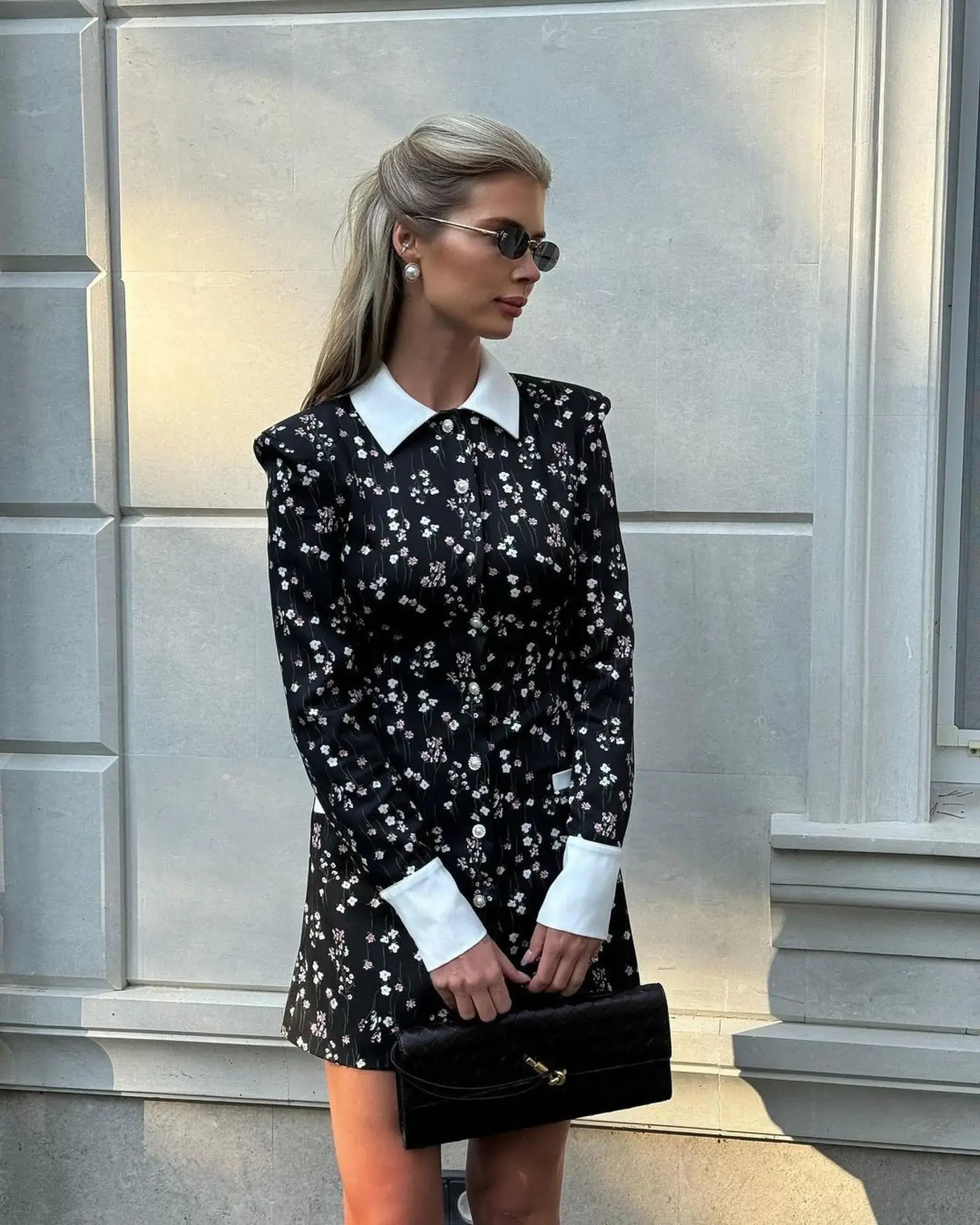 Elegant Black Floral Mini Dress