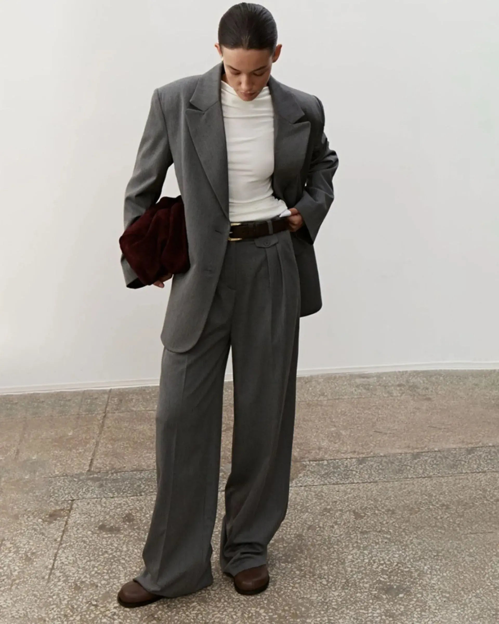 Pleated Wide Leg loos Formal Suit's Trouser