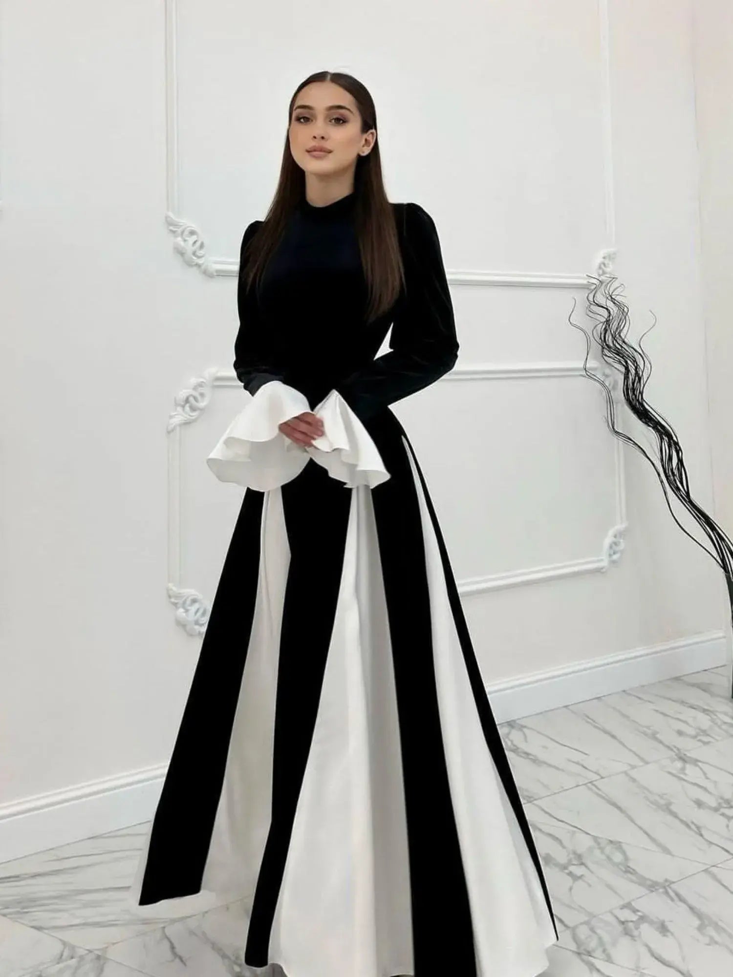 IRINA – Trumpet Sleeve Contrast Stitching Dress