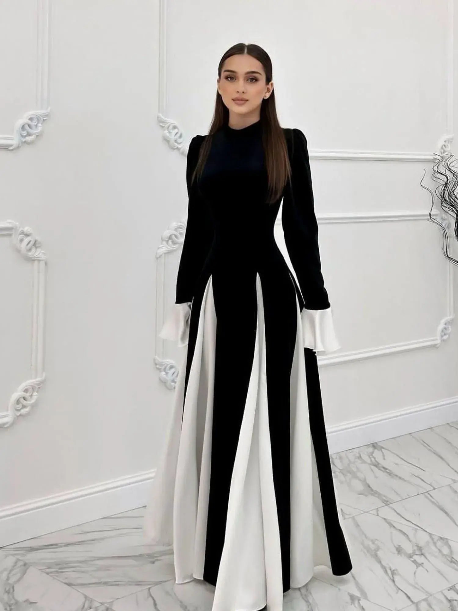 IRINA – Trumpet Sleeve Contrast Stitching Dress