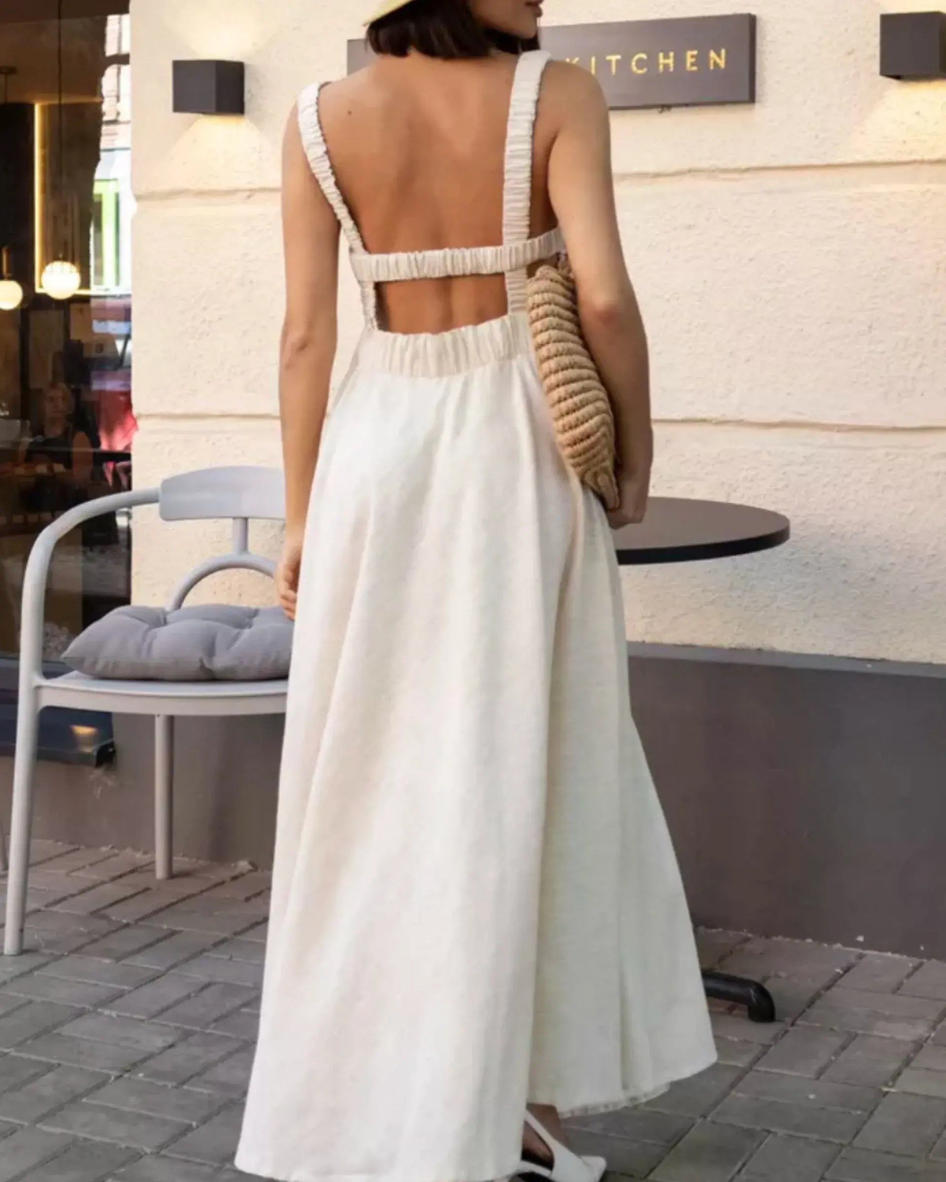 Backless Elastic Waist Full Length Dress
