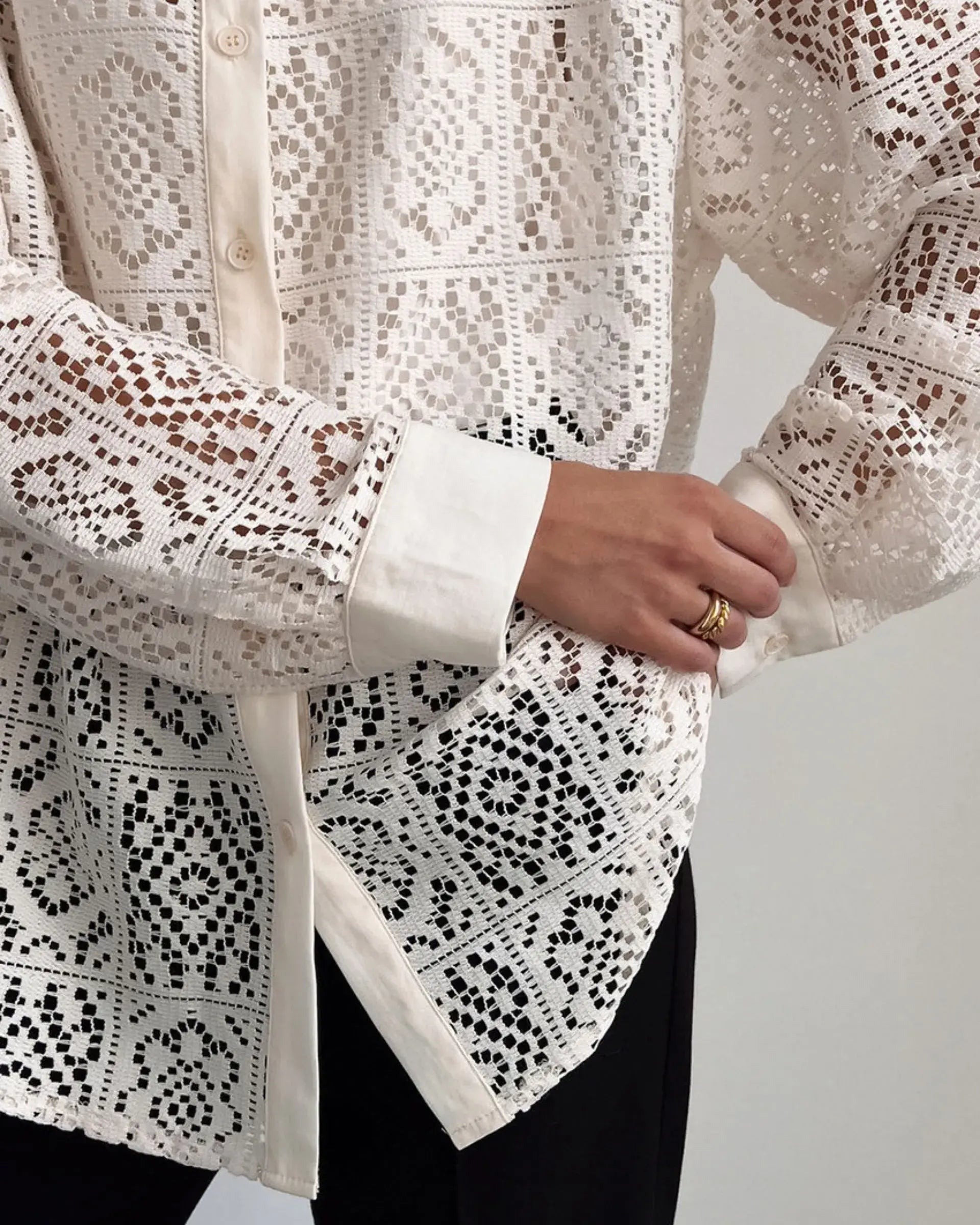 Long Sleeve Lace Button Down Shirt