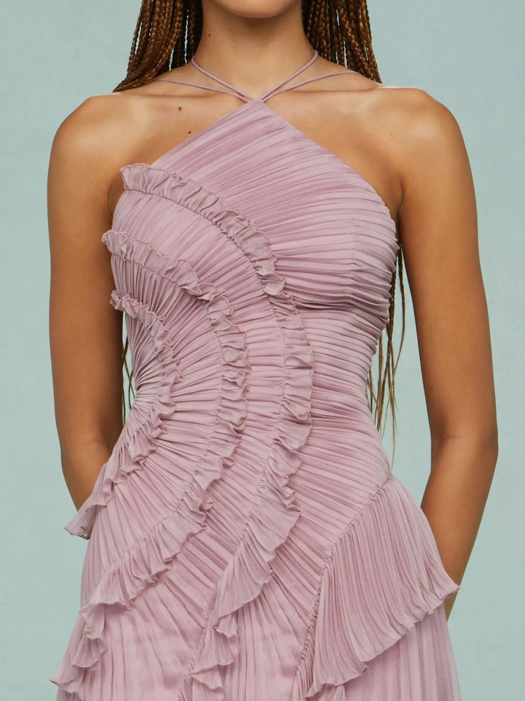 Serena - Frill Halter Neck Midi Dress