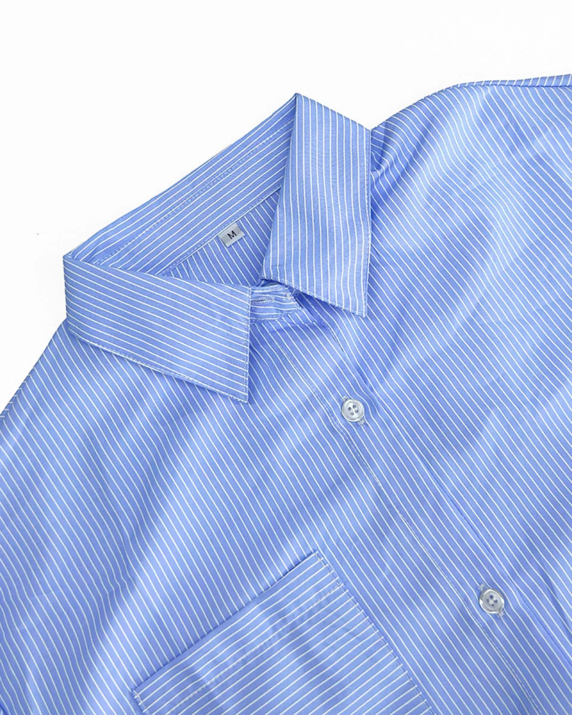 Striped Two-Piece Lounge Set – Oversized Button-Up Shirt & Wide Leg Pants for Women