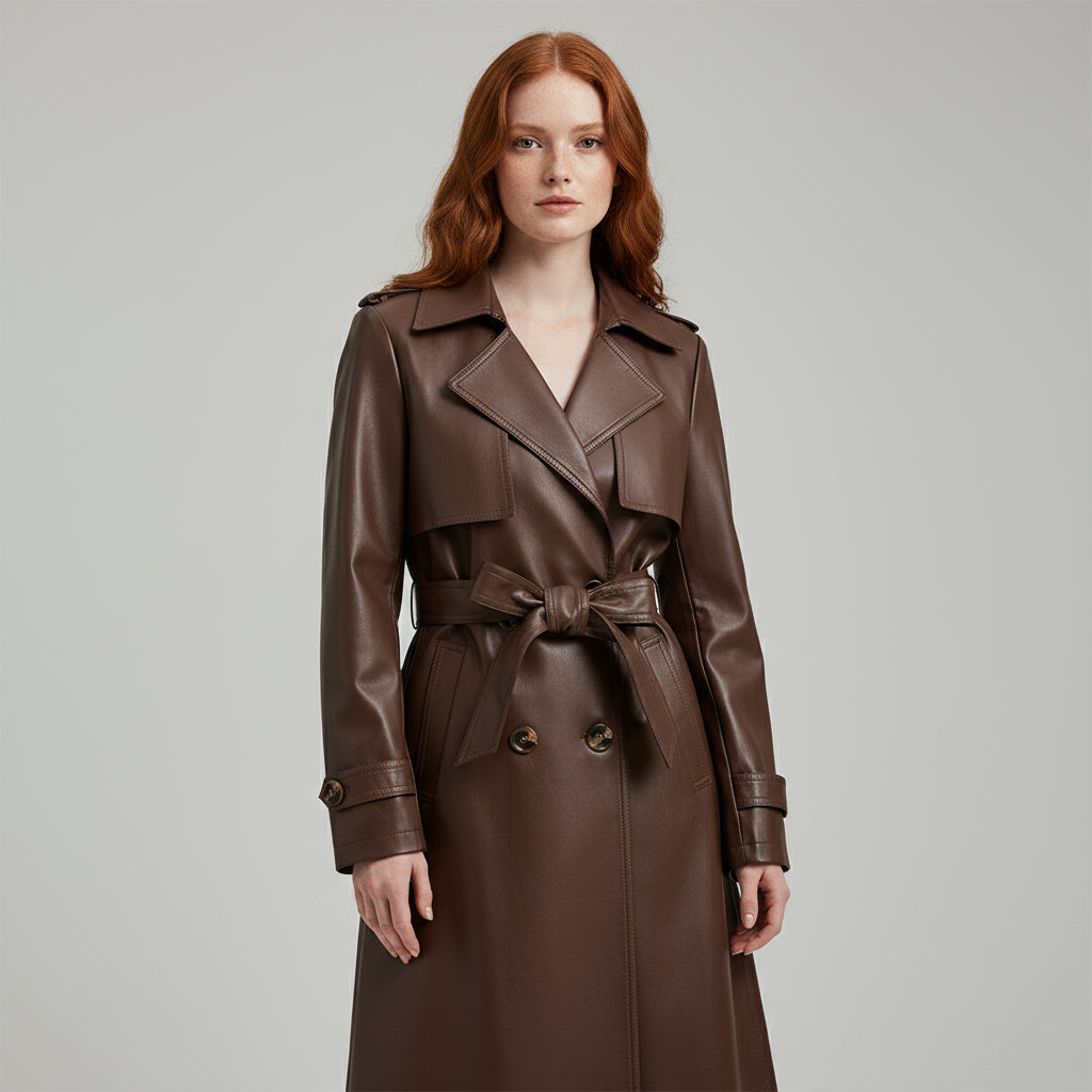 Calista Genuine Leather Trench Coat