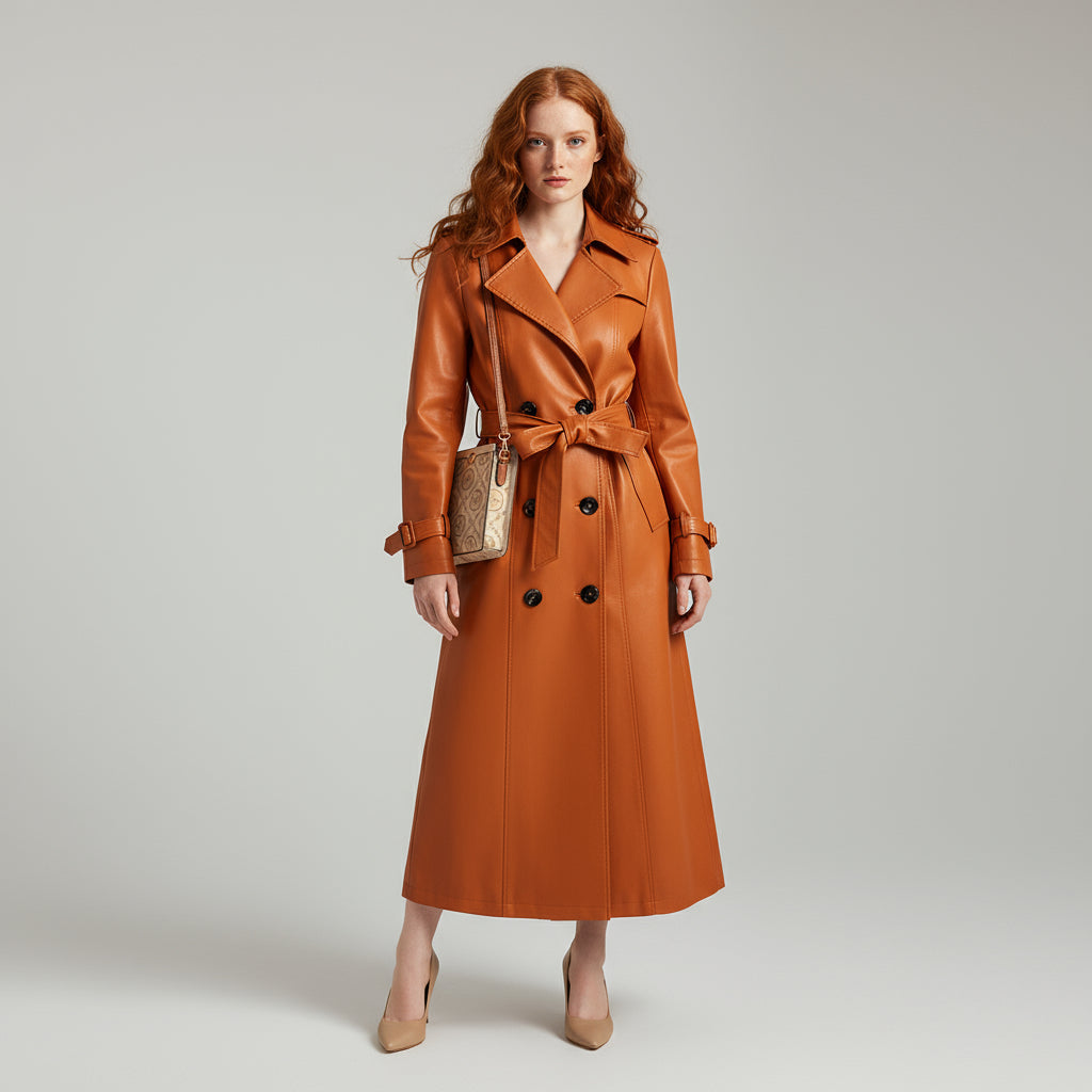 Calista Genuine Leather Trench Coat