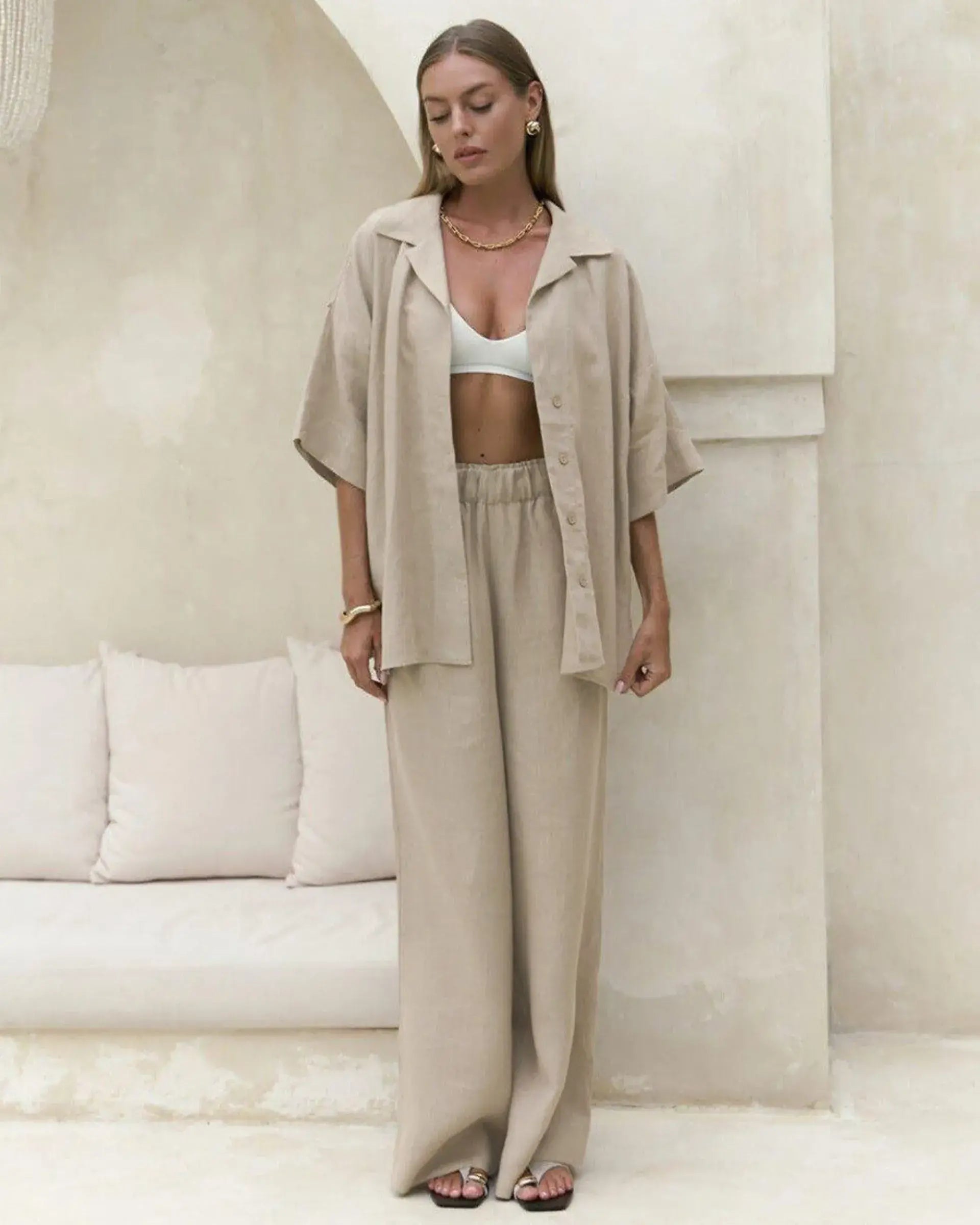 two-pieces short sleeved Drop Shoulder Outfit