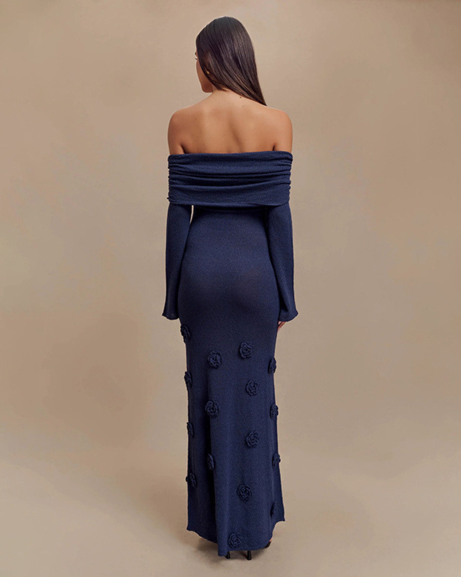 Emille 3D Flower Off-Shoulder Maxi Dress