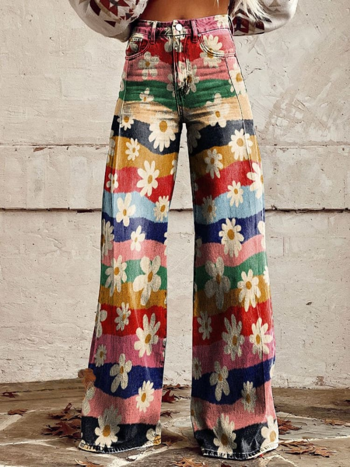 Ellie™ – Vintage-Inspired Striped Floral Wide-Leg Pants