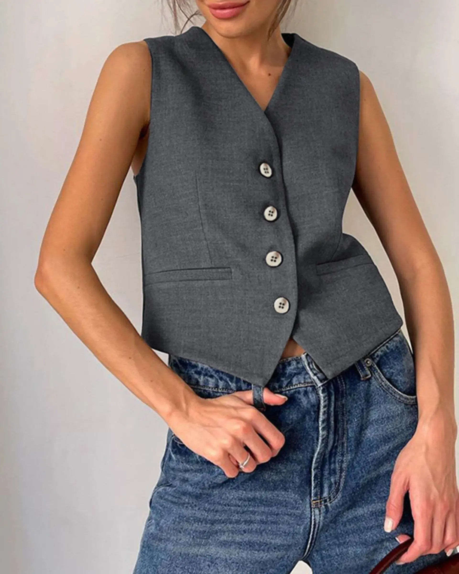 2-Piece V-Neck Sleevless Women's Lounge Set – Casual  Suit for Work or Travel