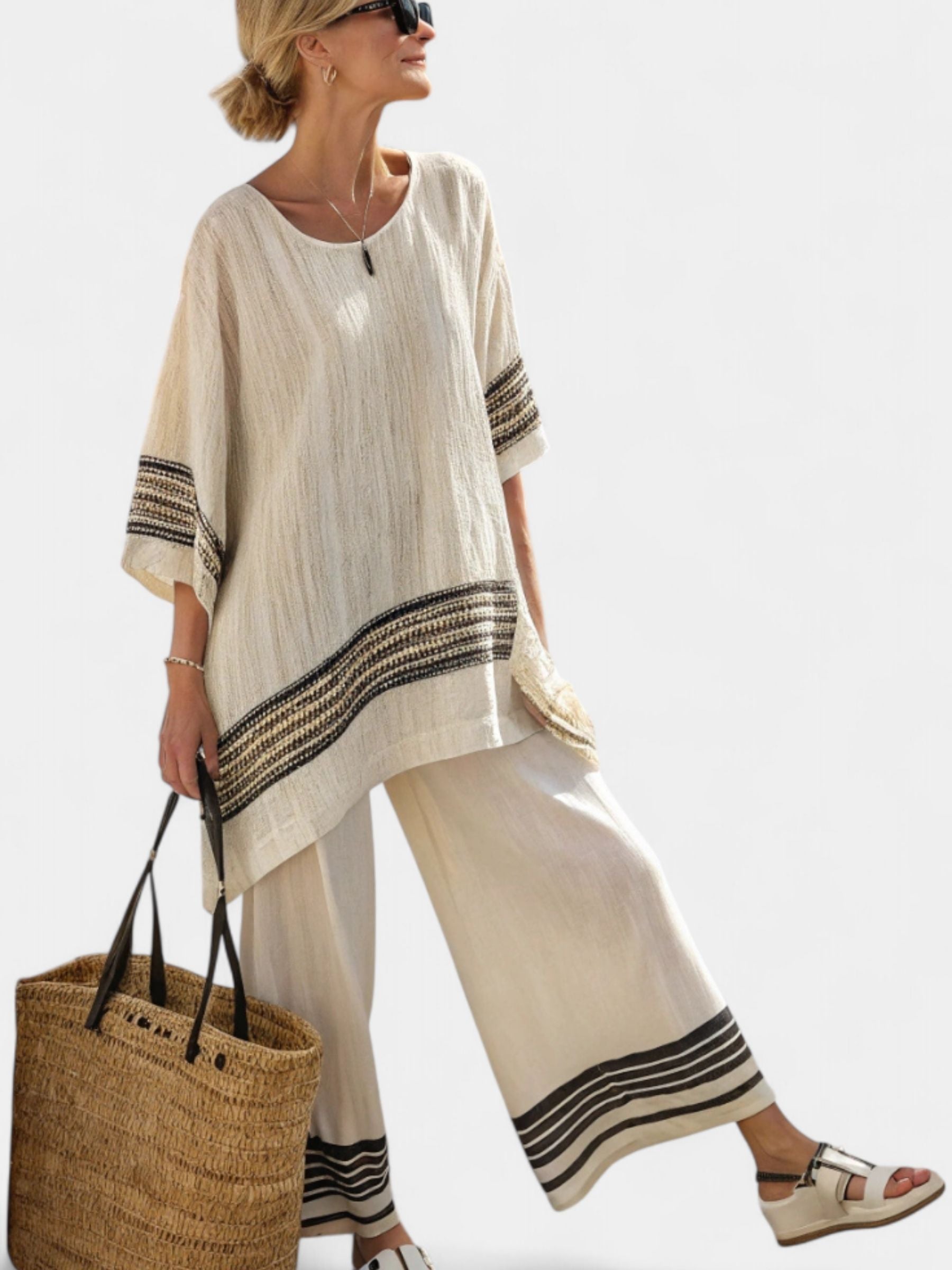 María Ethnic Bamboo Set with Stripes and Wide cut