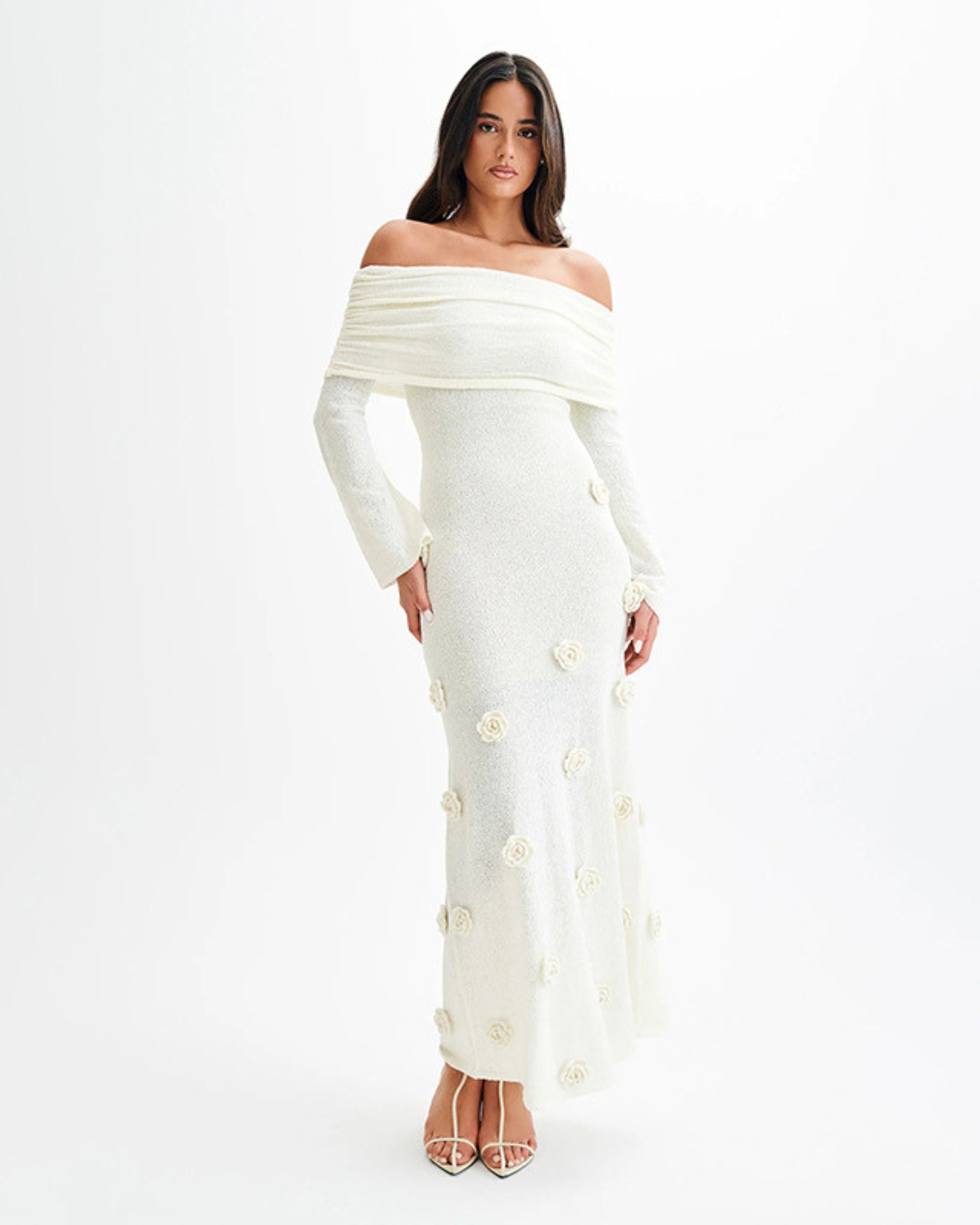 Emille 3D Flower Off-Shoulder Maxi Dress