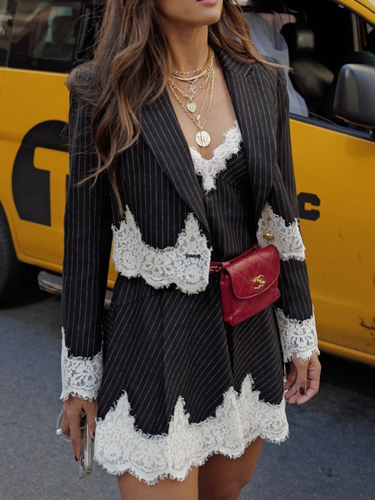 Juliette Lace Trim Lapel Blazer two-Piece Set