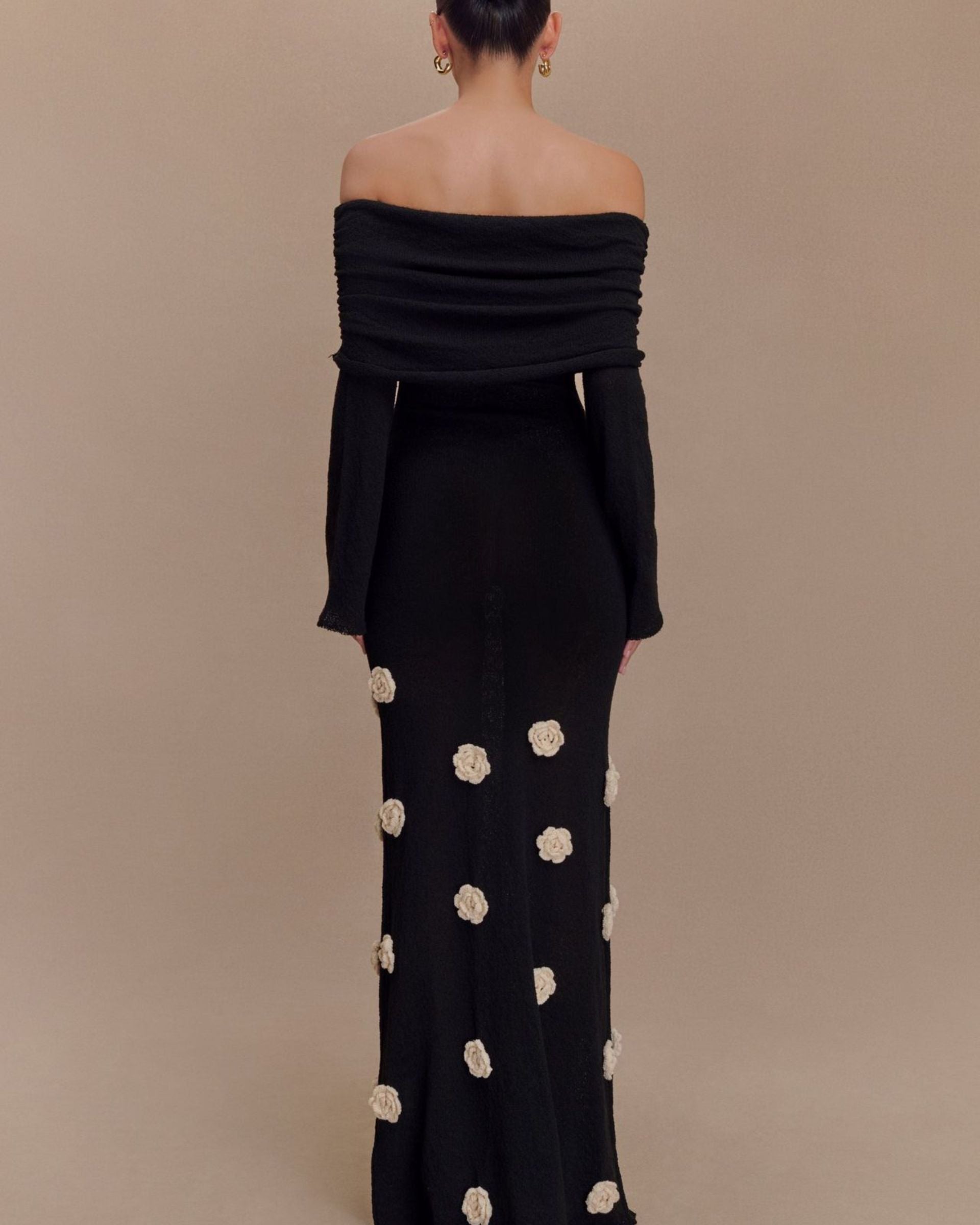 Emille 3D Flower Off-Shoulder Maxi Dress