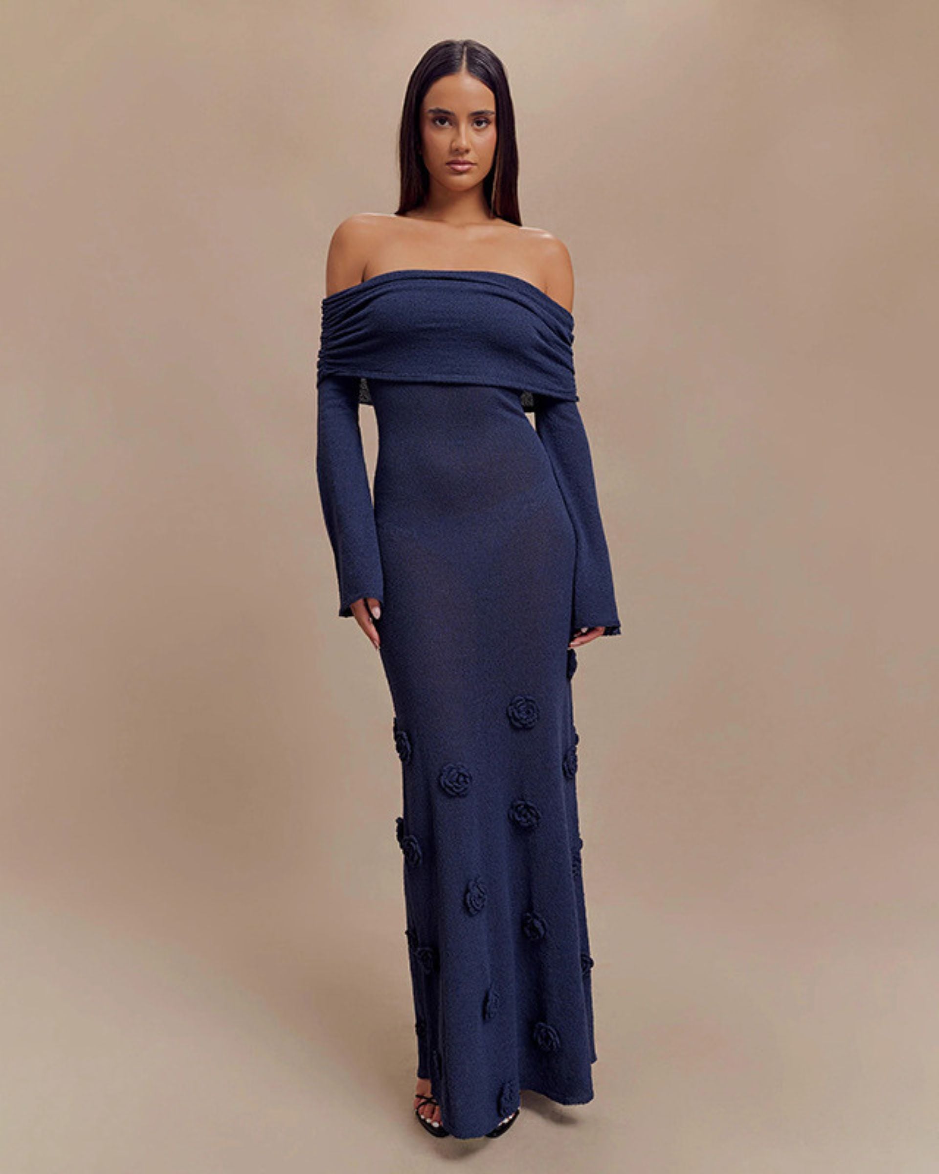 Emille 3D Flower Off-Shoulder Maxi Dress