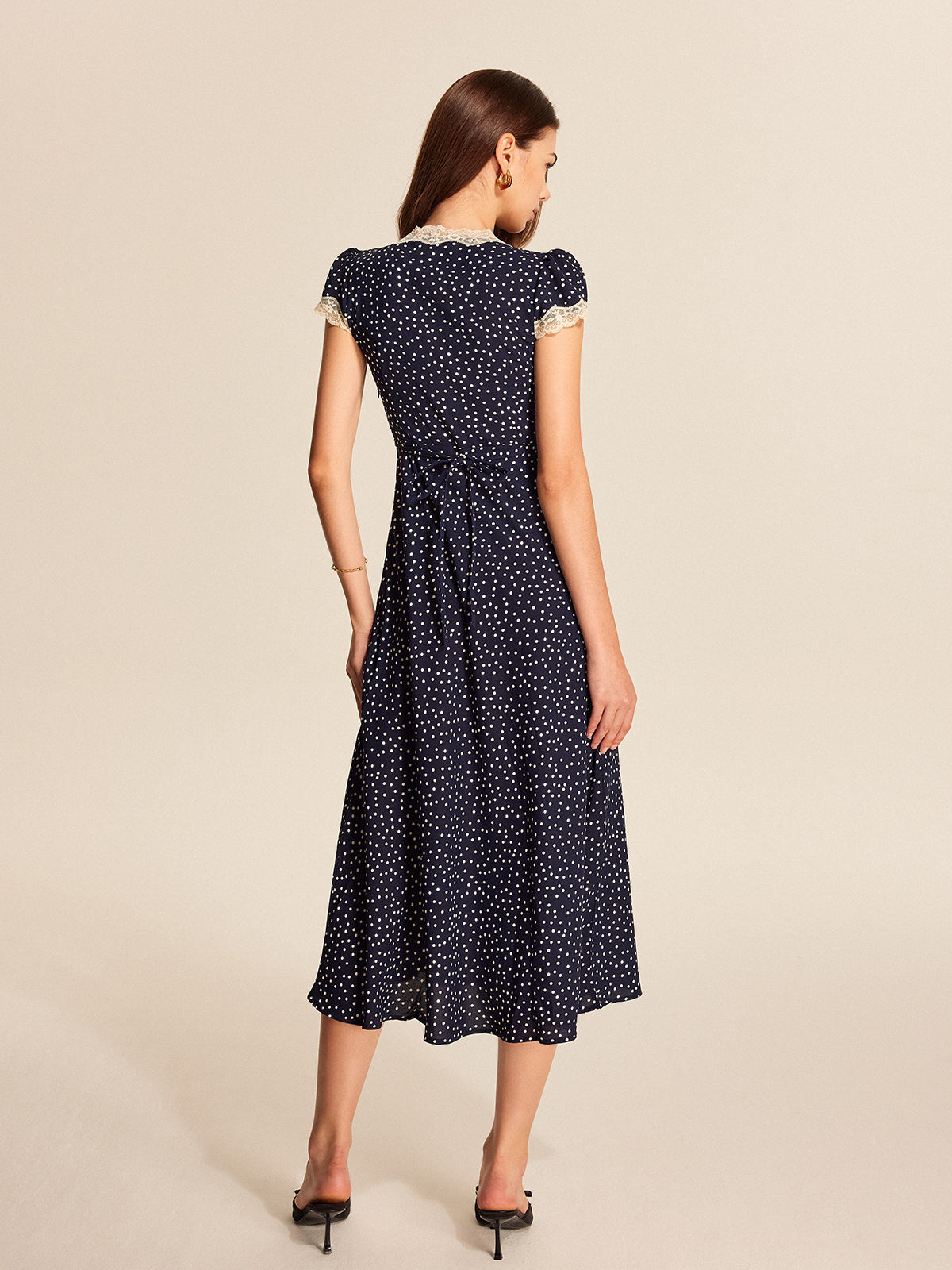 French Polka Dot Dress with Lace Trim