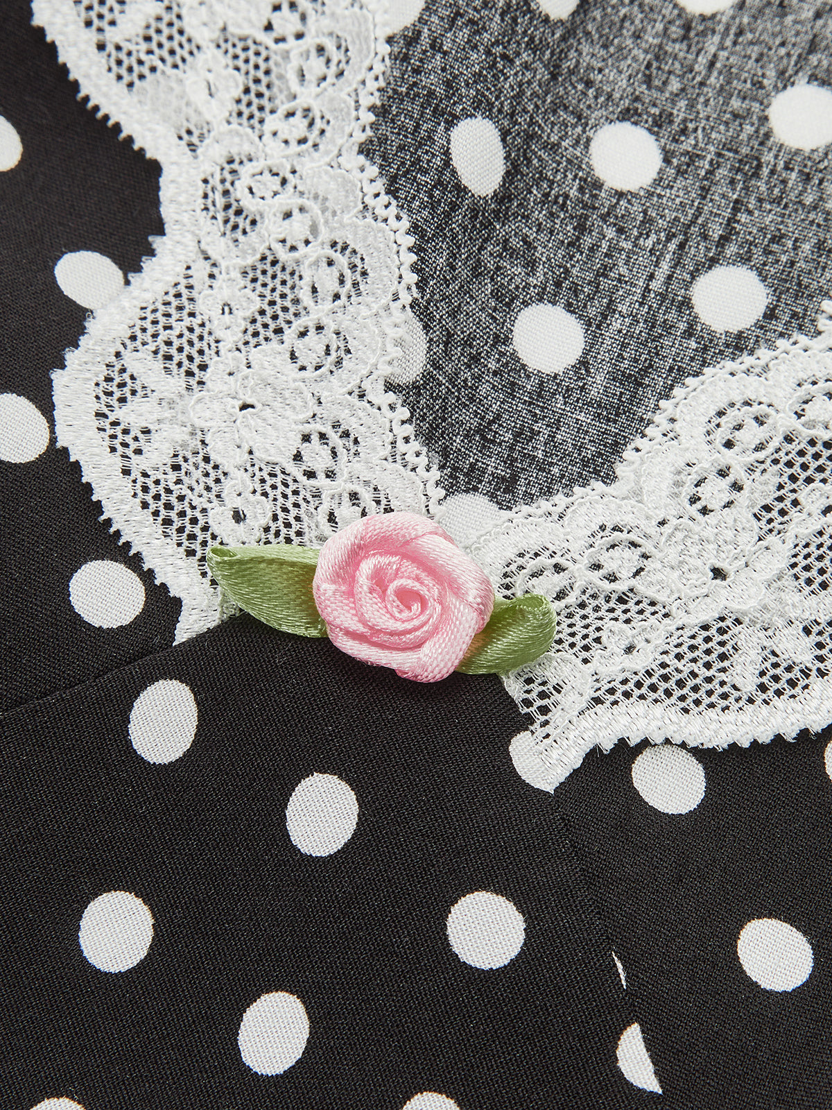 French Polka Dot Dress with Lace Trim