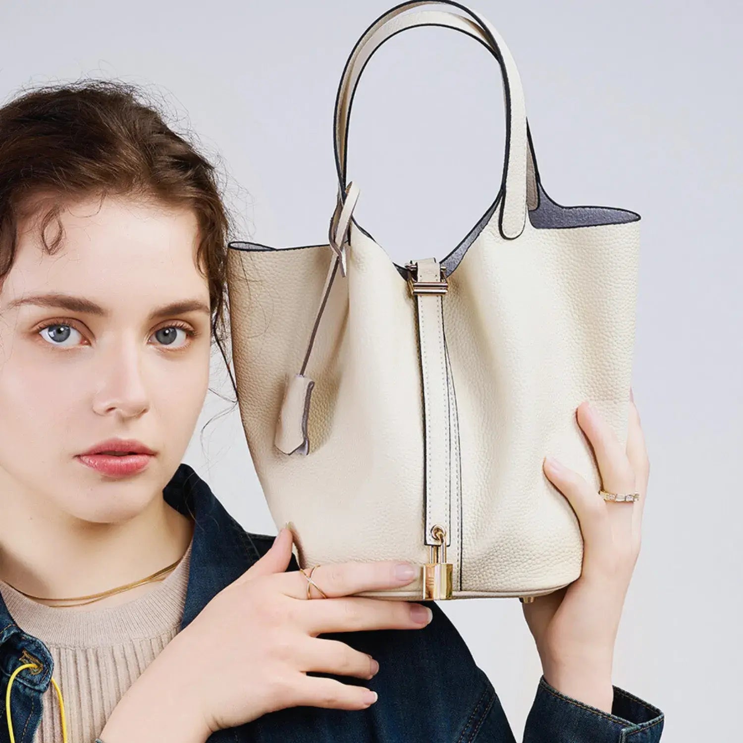 Bellara Genuine Leather Gold Buckle Tote Bag