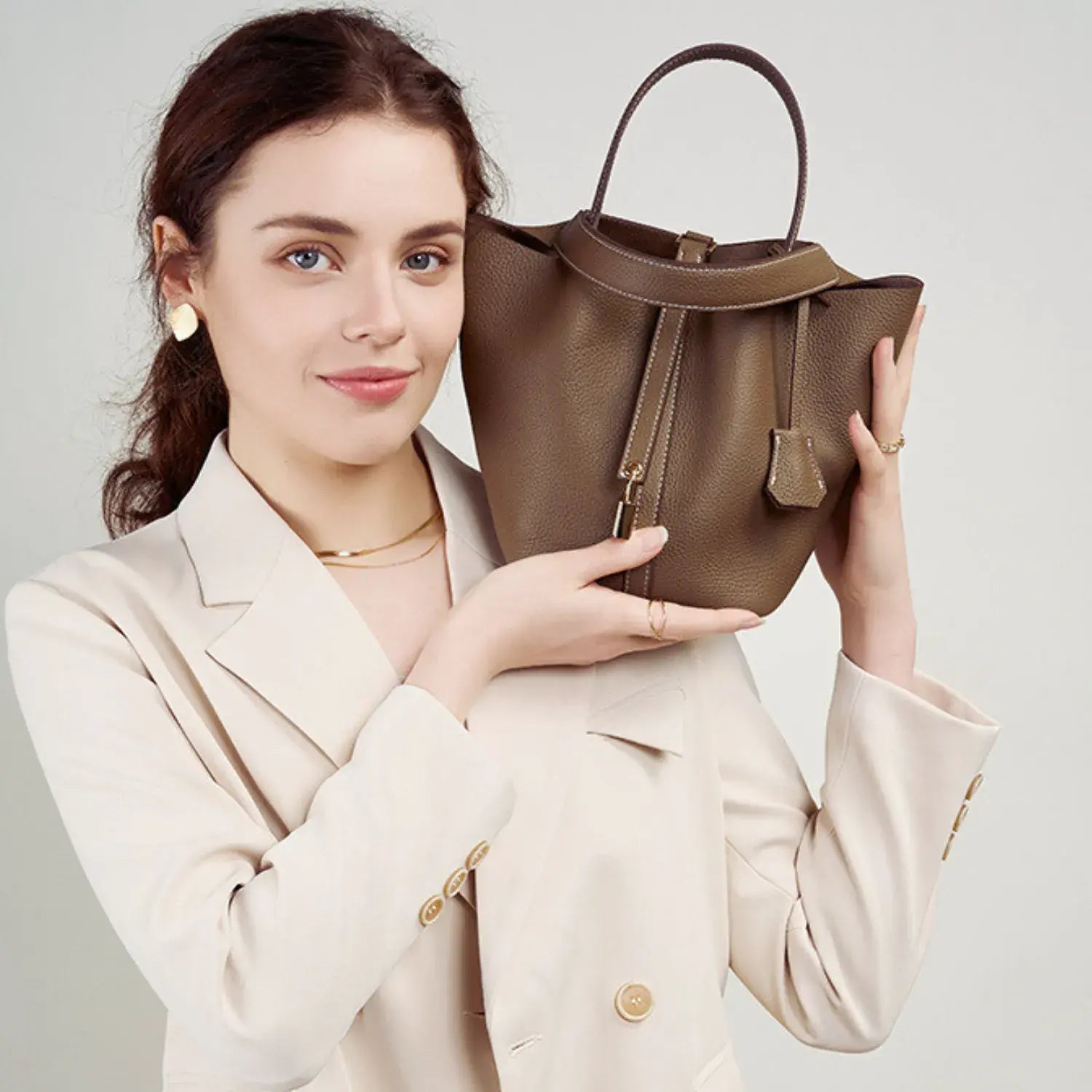 Bellara Genuine Leather Gold Buckle Tote Bag