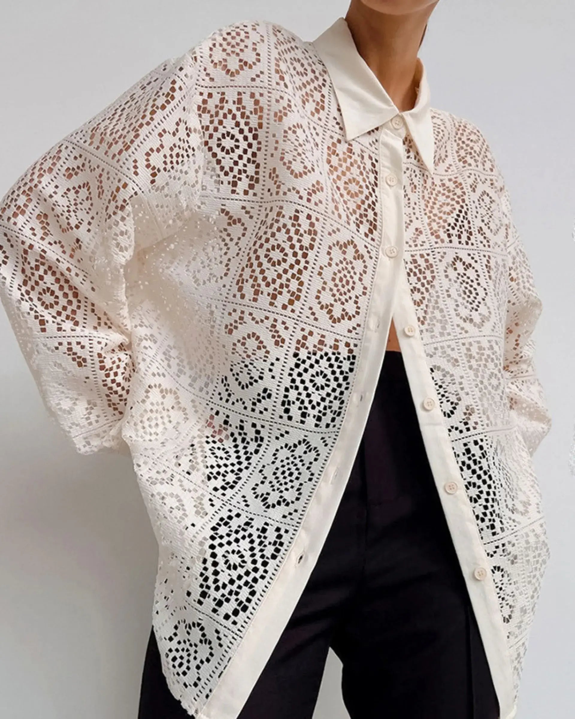 Long Sleeve Lace Button Down Shirt