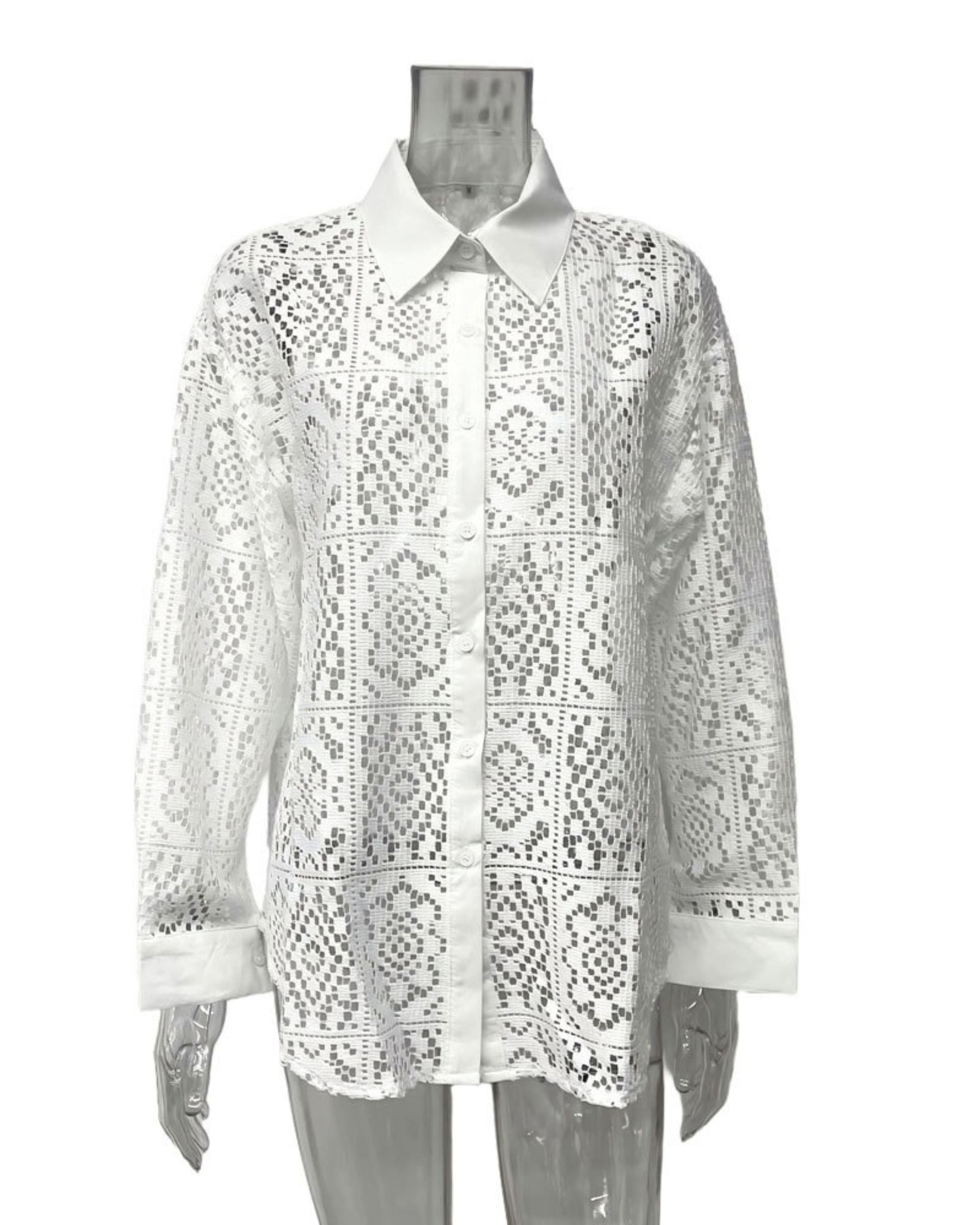 Long Sleeve Lace Button Down Shirt