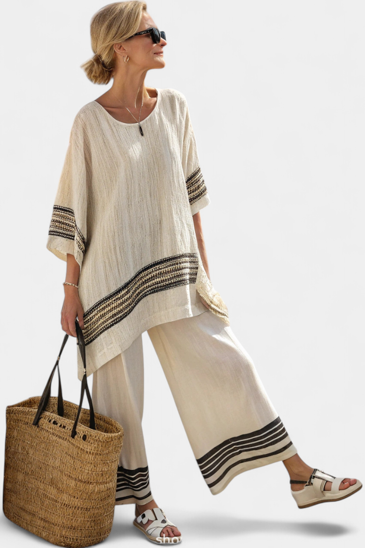 María Ethnic Bamboo Set with Stripes and Wide cut