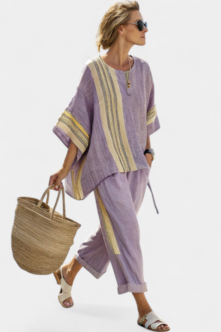 María Ethnic Bamboo Set with Stripes and Wide cut