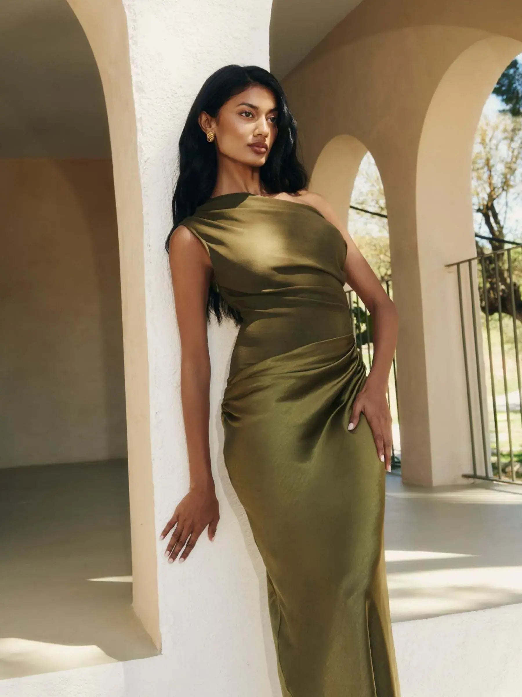 Celestina - Slanted Collar Maxi Dress