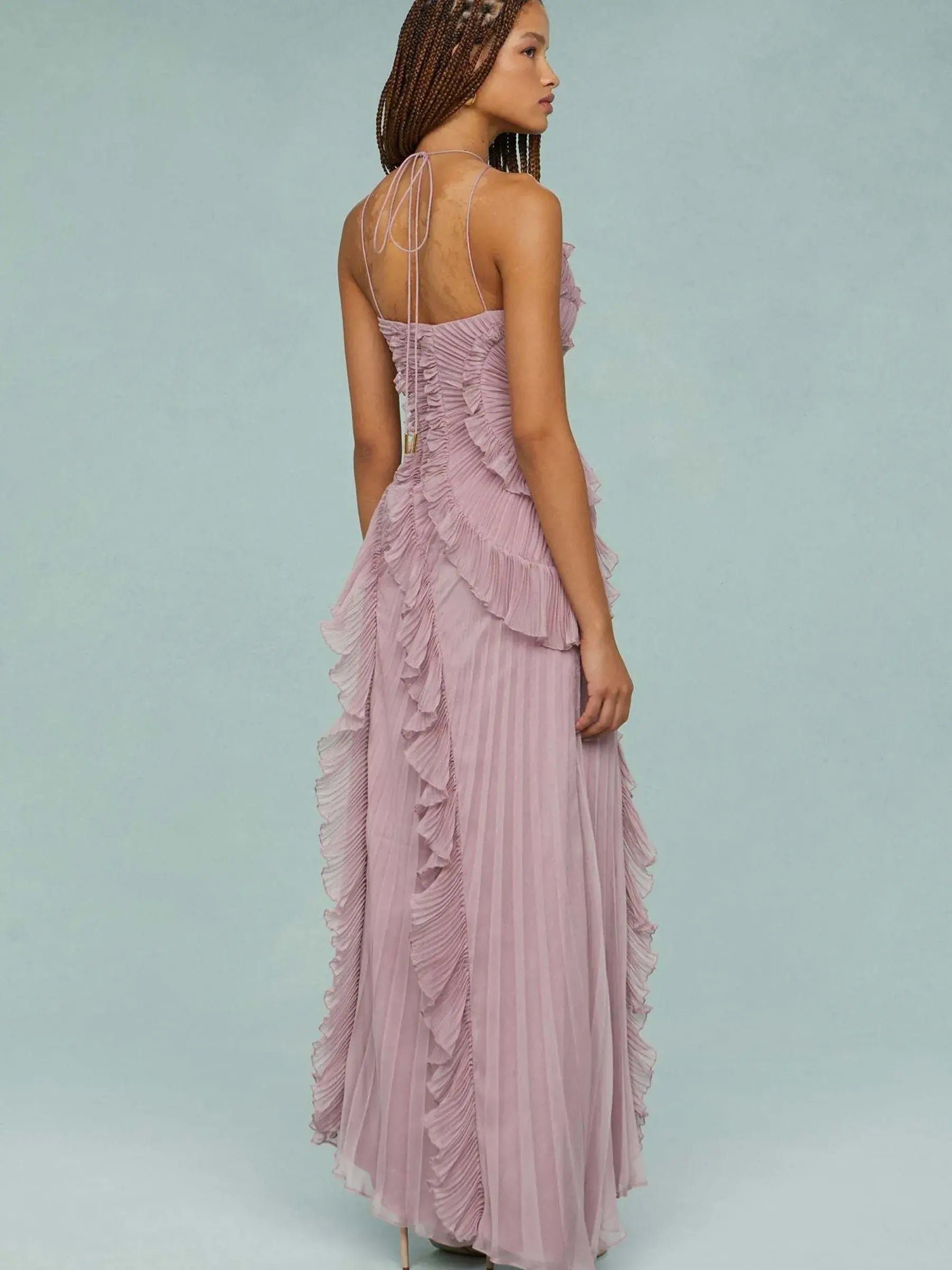 Serena - Frill Halter Neck Midi Dress