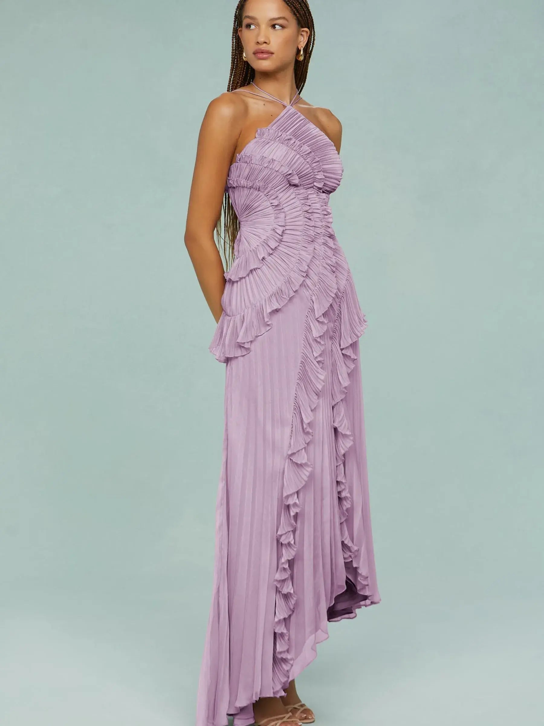 Serena - Frill Halter Neck Midi Dress