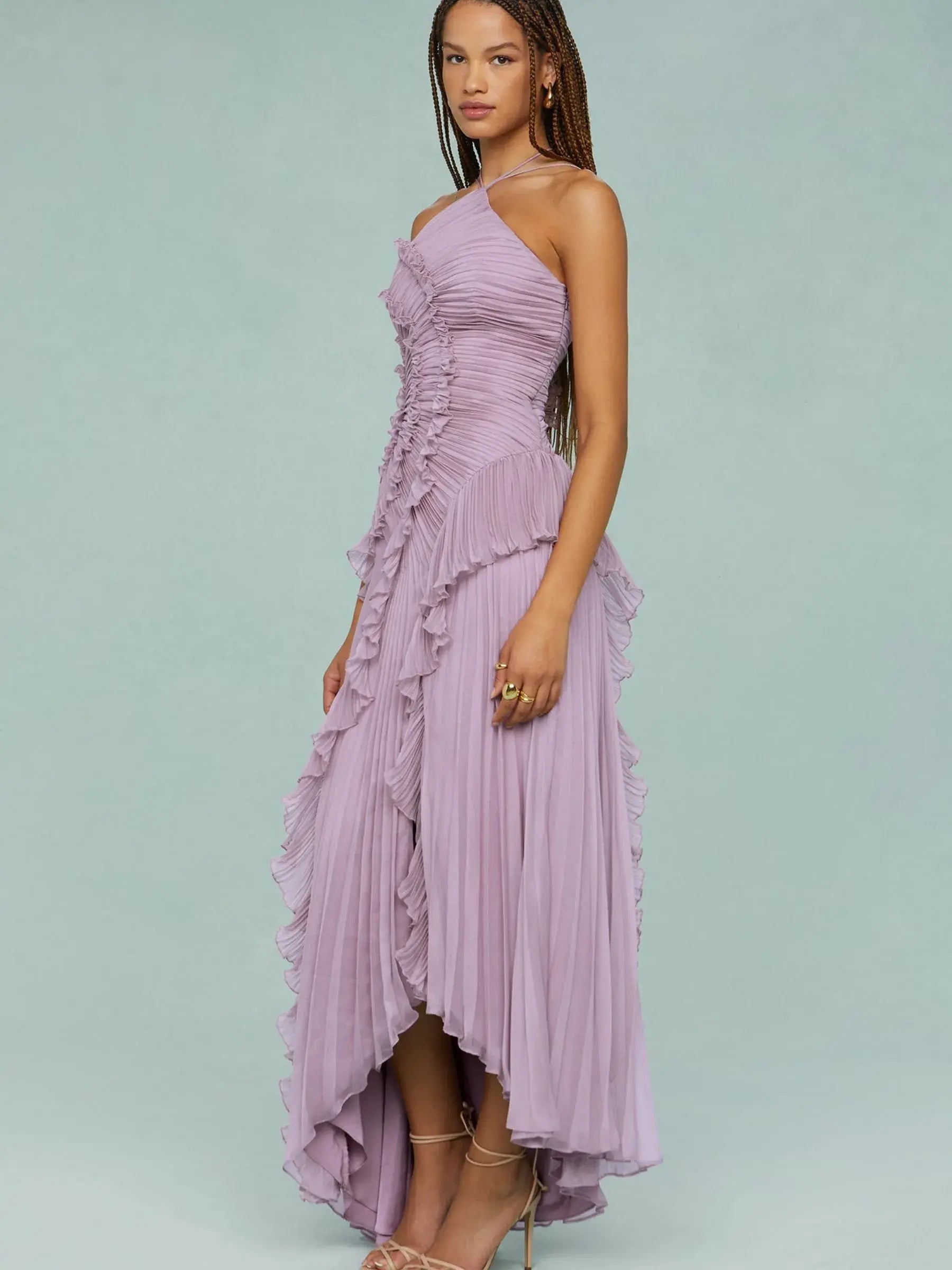 Serena - Frill Halter Neck Midi Dress