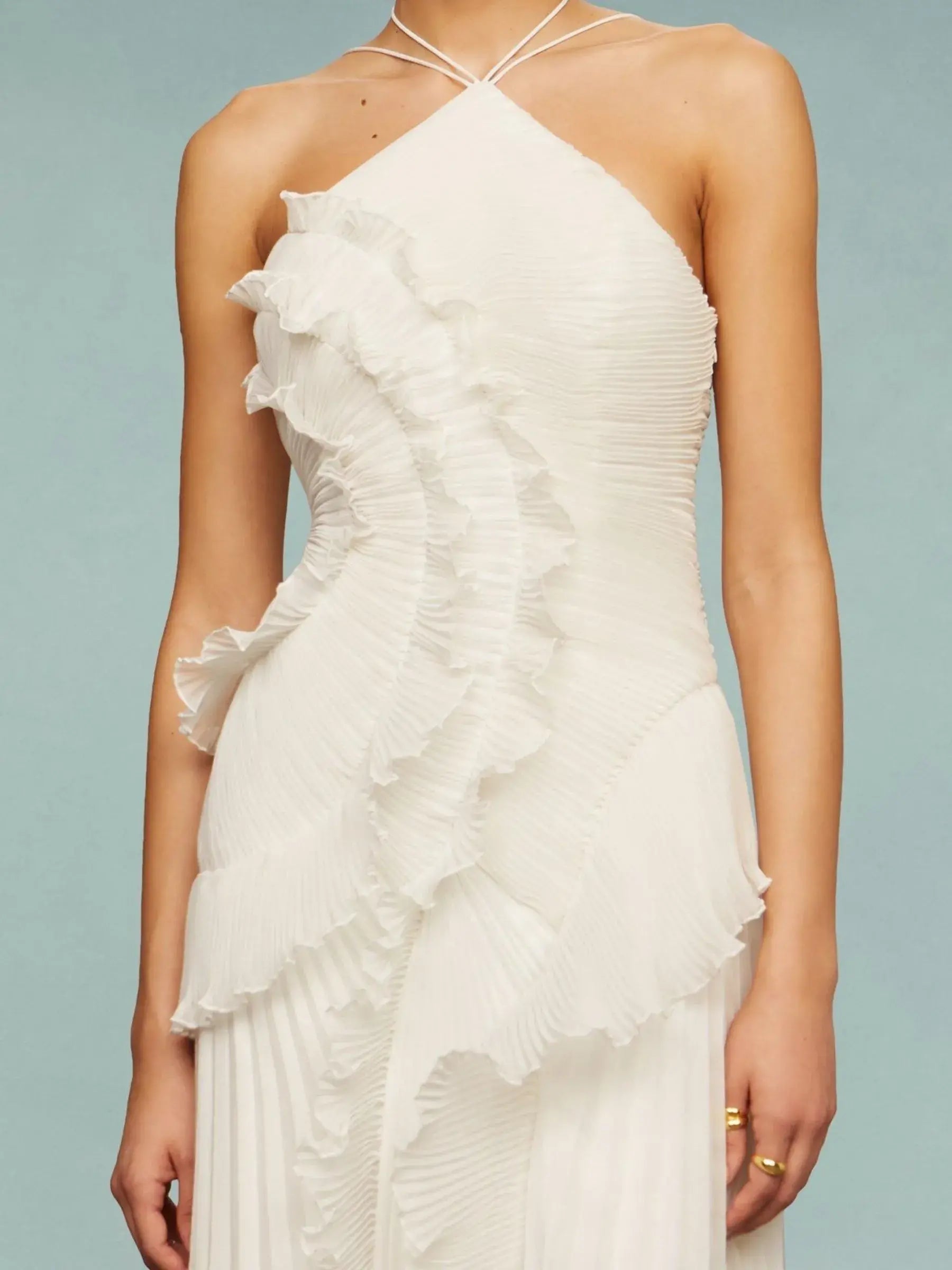 Serena - Frill Halter Neck Midi Dress