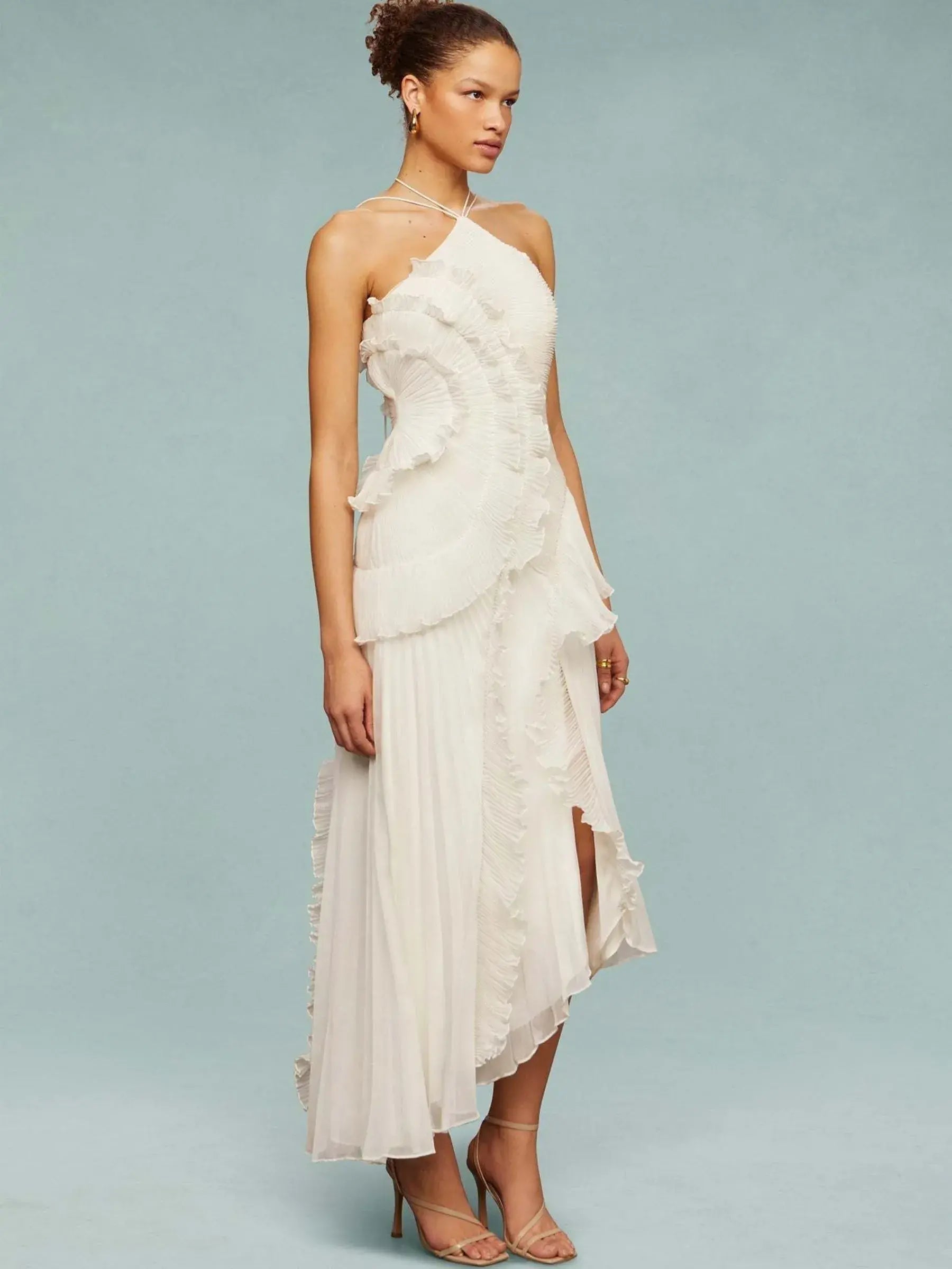 Serena - Frill Halter Neck Midi Dress