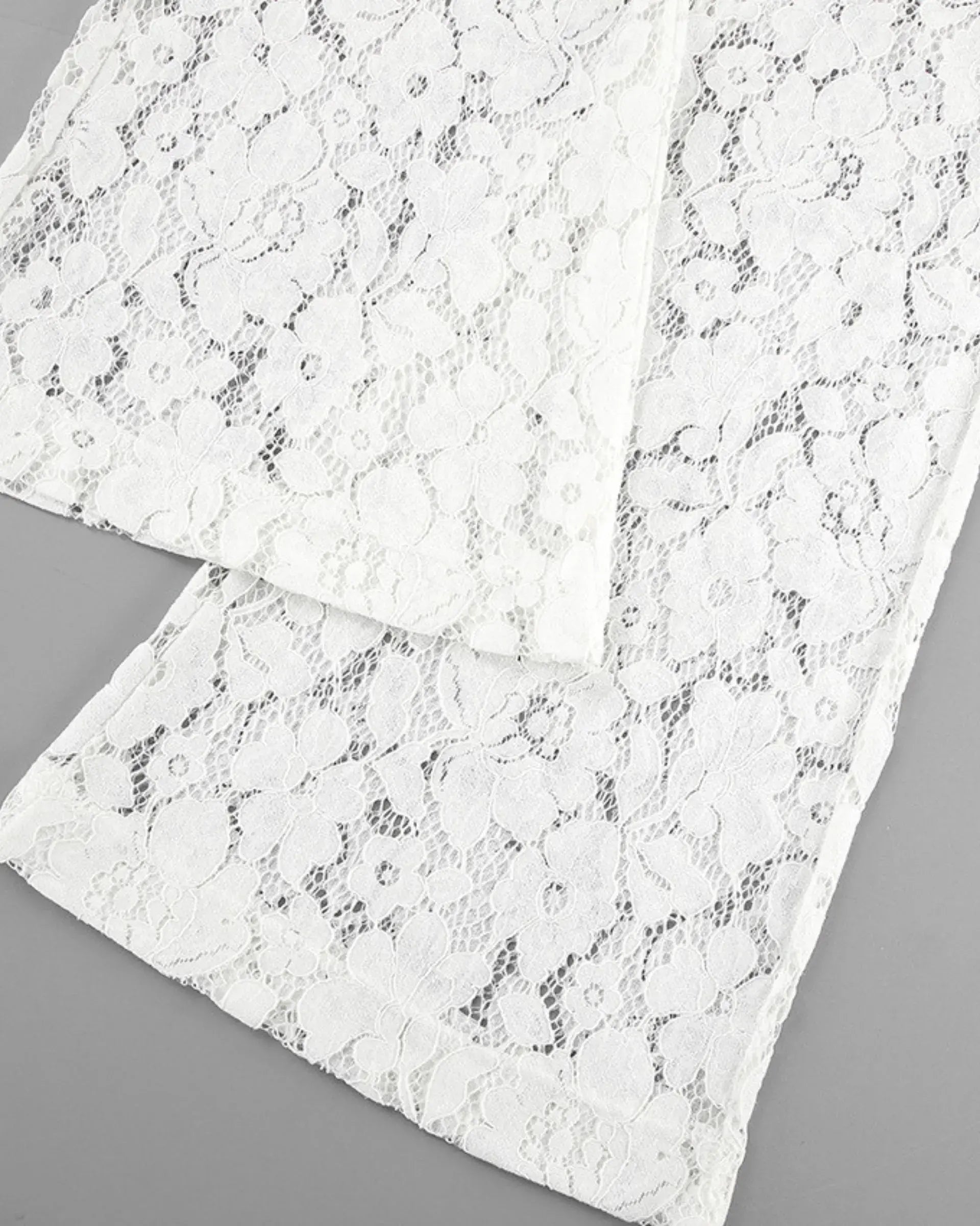 Slim Flared Pants with Floral Jacquard Lace Details