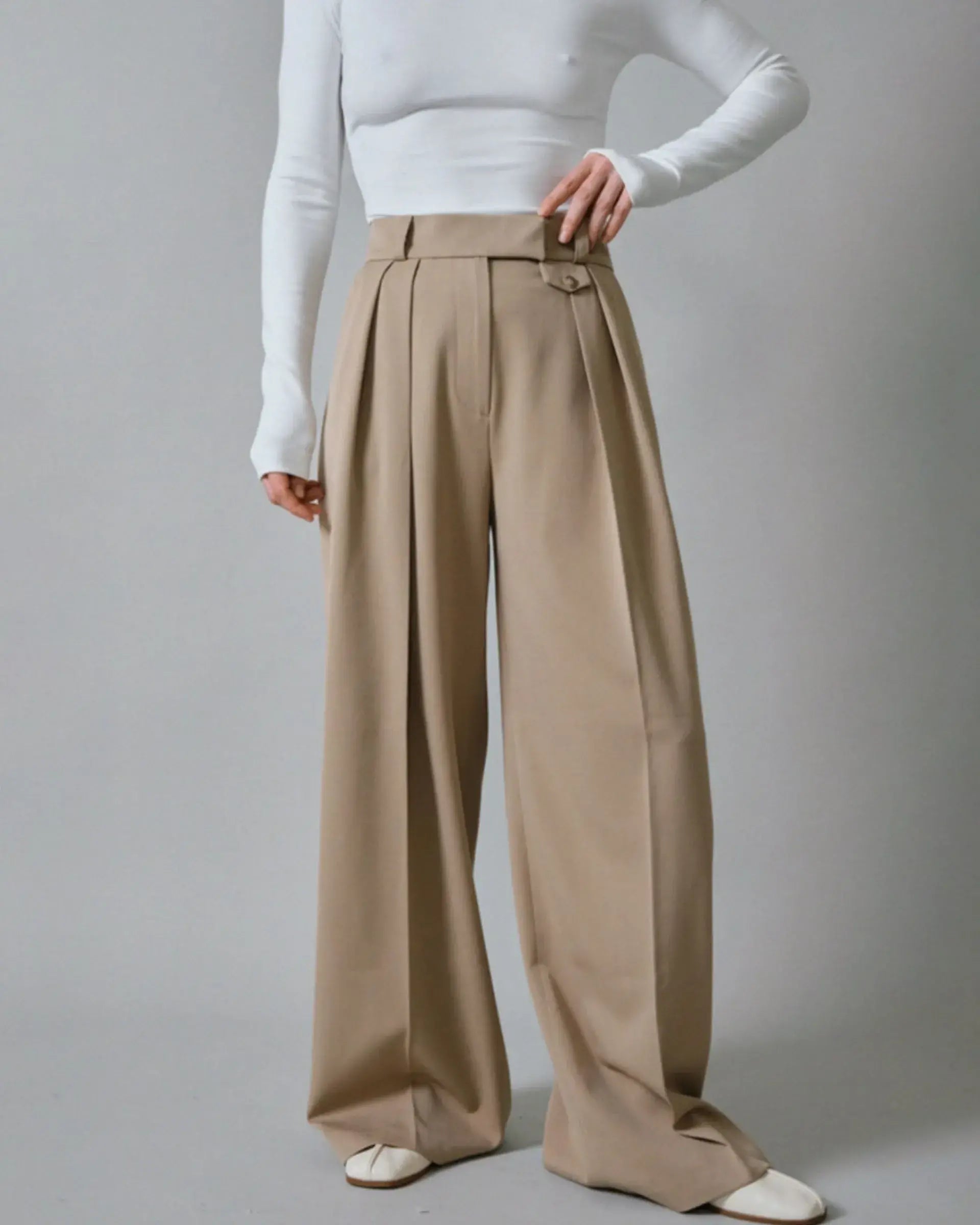 Pleated Wide Leg loos Formal Suit's Trouser