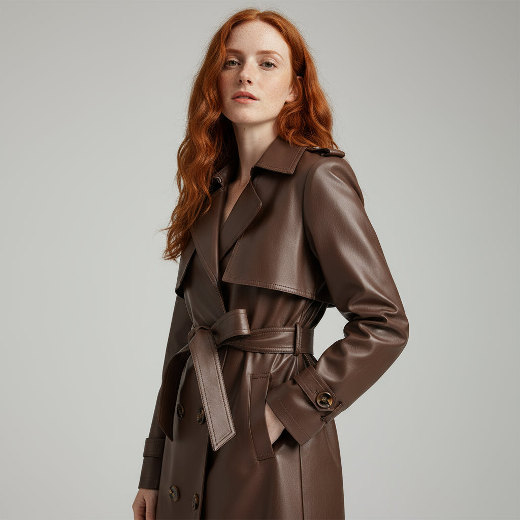 Calista Genuine Leather Trench Coat
