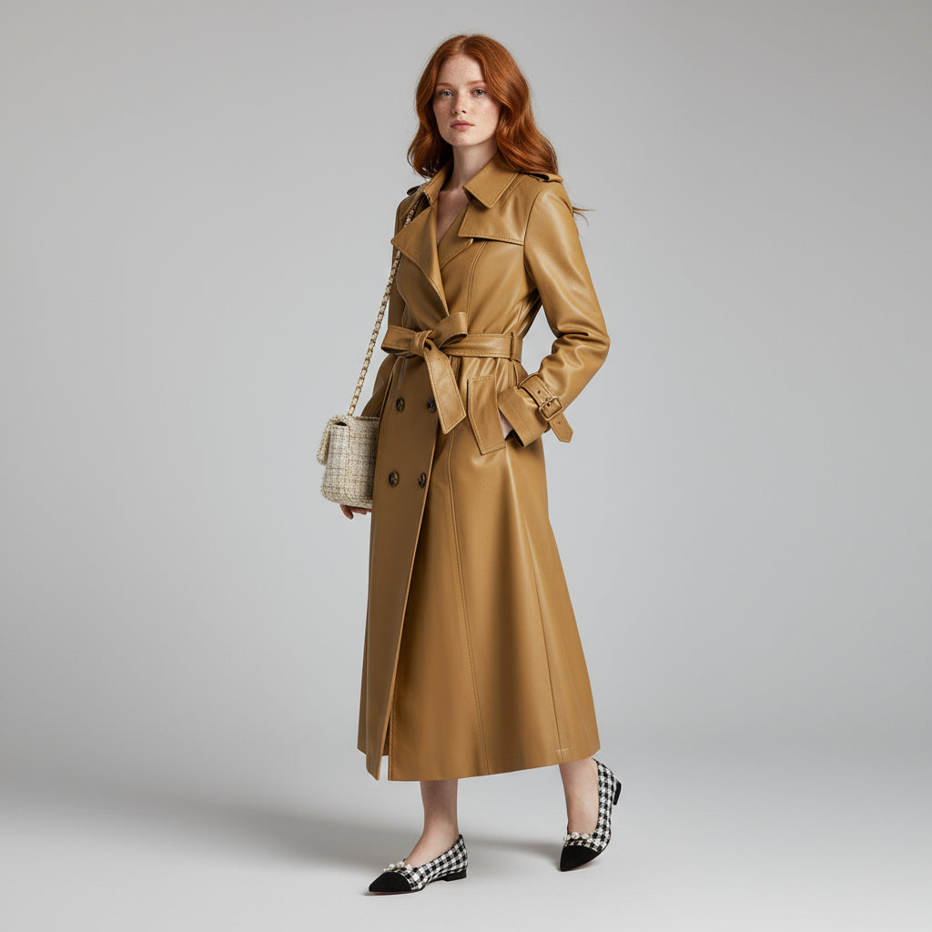 Calista Genuine Leather Trench Coat